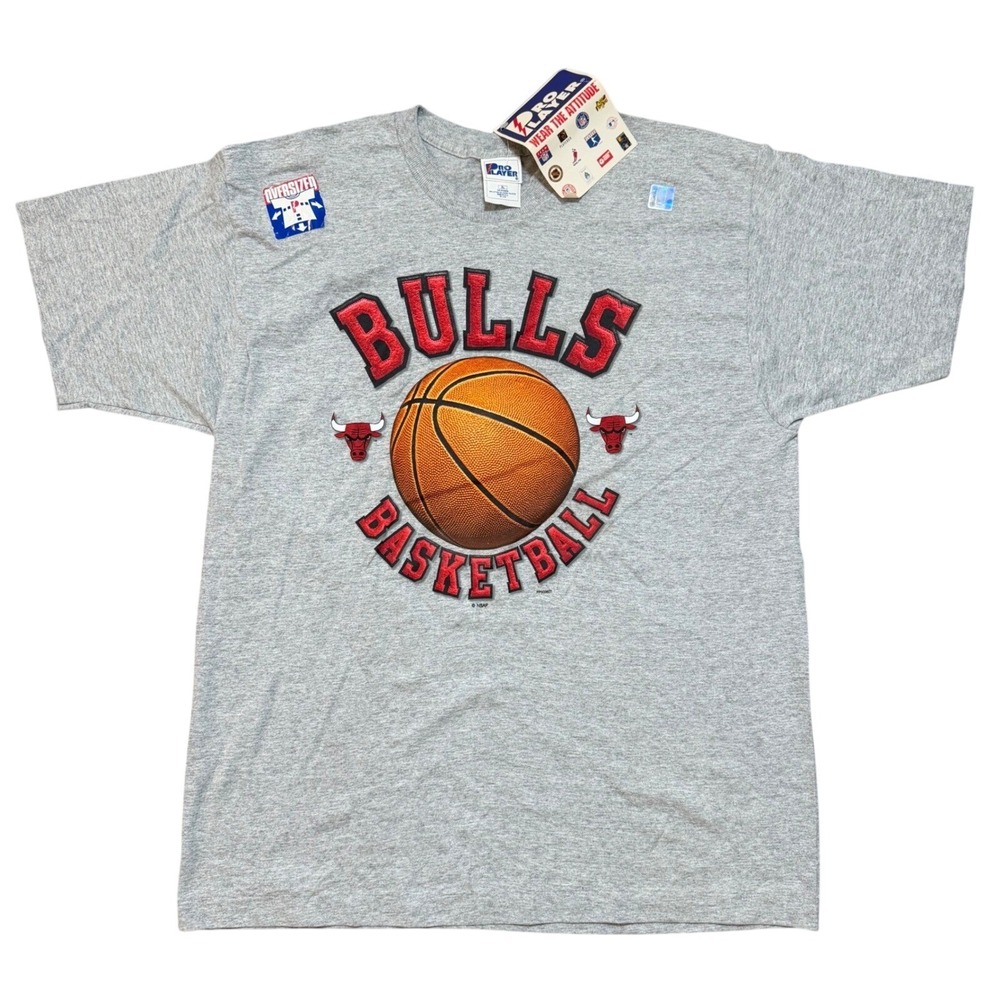Vintage 1996 Chicago Bulls Pro Player Shirt XL Single Stitch Deadstock NBA Grey